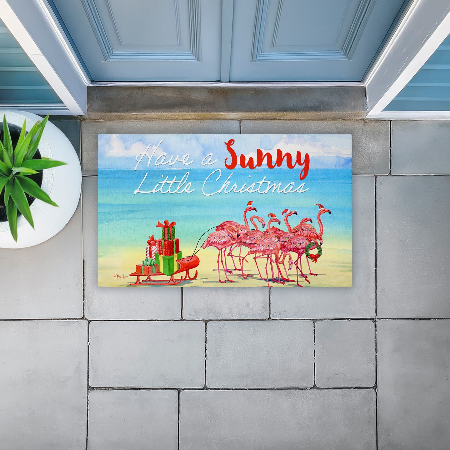 Stupell Industries Have a Sunny Little Christmas Printed Outdoor Door Mat, design by Paul Brent, 18"x30"
