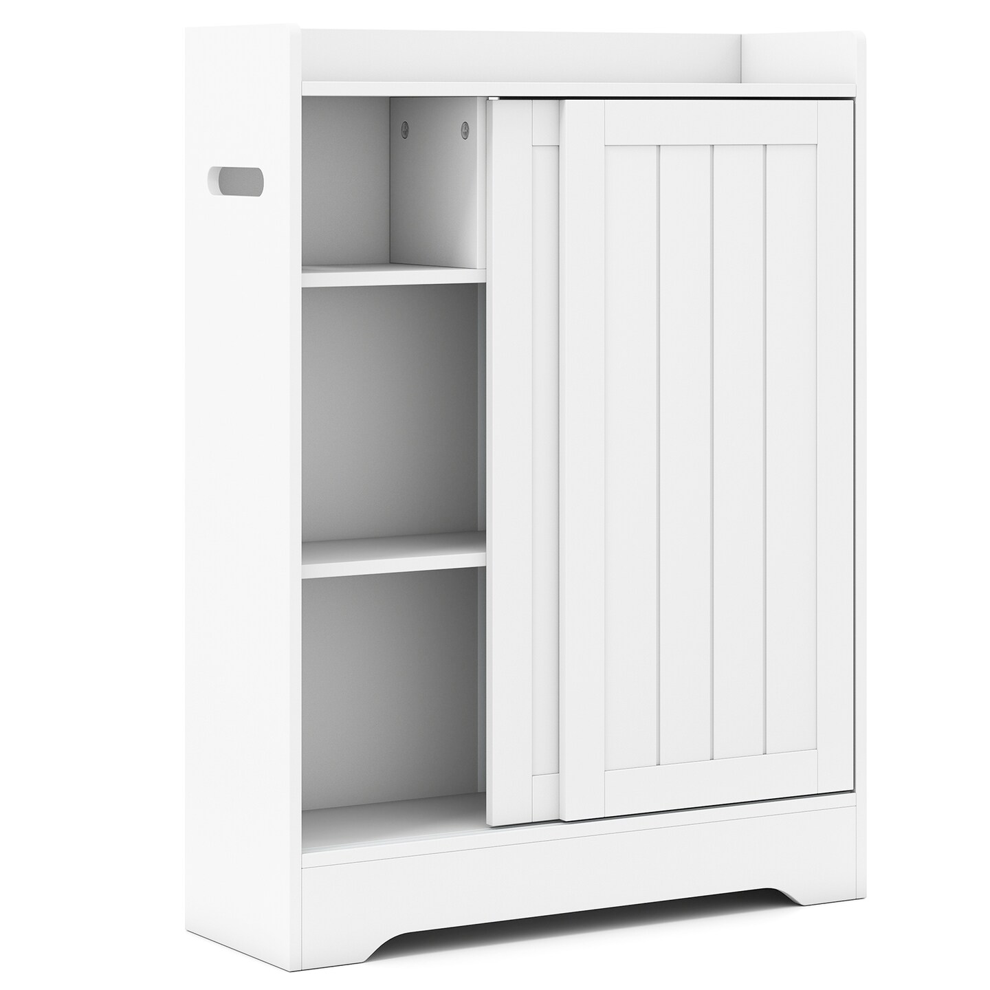 White MDF Sliding Door Bathroom Cabinet with Adjustable Shelves and Multi-Compartment Storage
