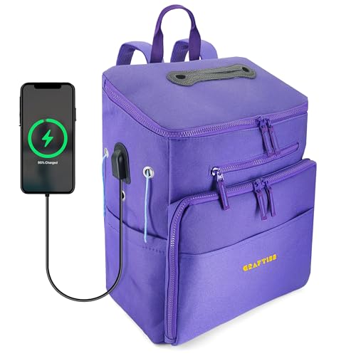 CRAFTISS Crochet Bag Yarn Storage - Christmas Gift - Durable Canvas Yarn Bag for Crochet Accessories – Backpack Organizer with Knitting Accessories Pockets and USB Cable