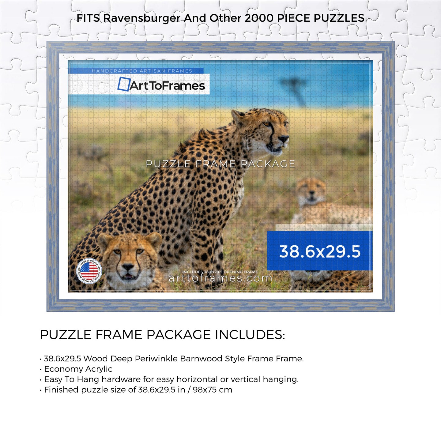 ArtToFrames 38.6x29.5 INCH / 98x75 CM Puzzle Frame for 2000 piece Puzzles.This 1.50 Inch Custom MDF Frame for Puzzles Comes with Economy Acrylic, Available in Multiple Colors