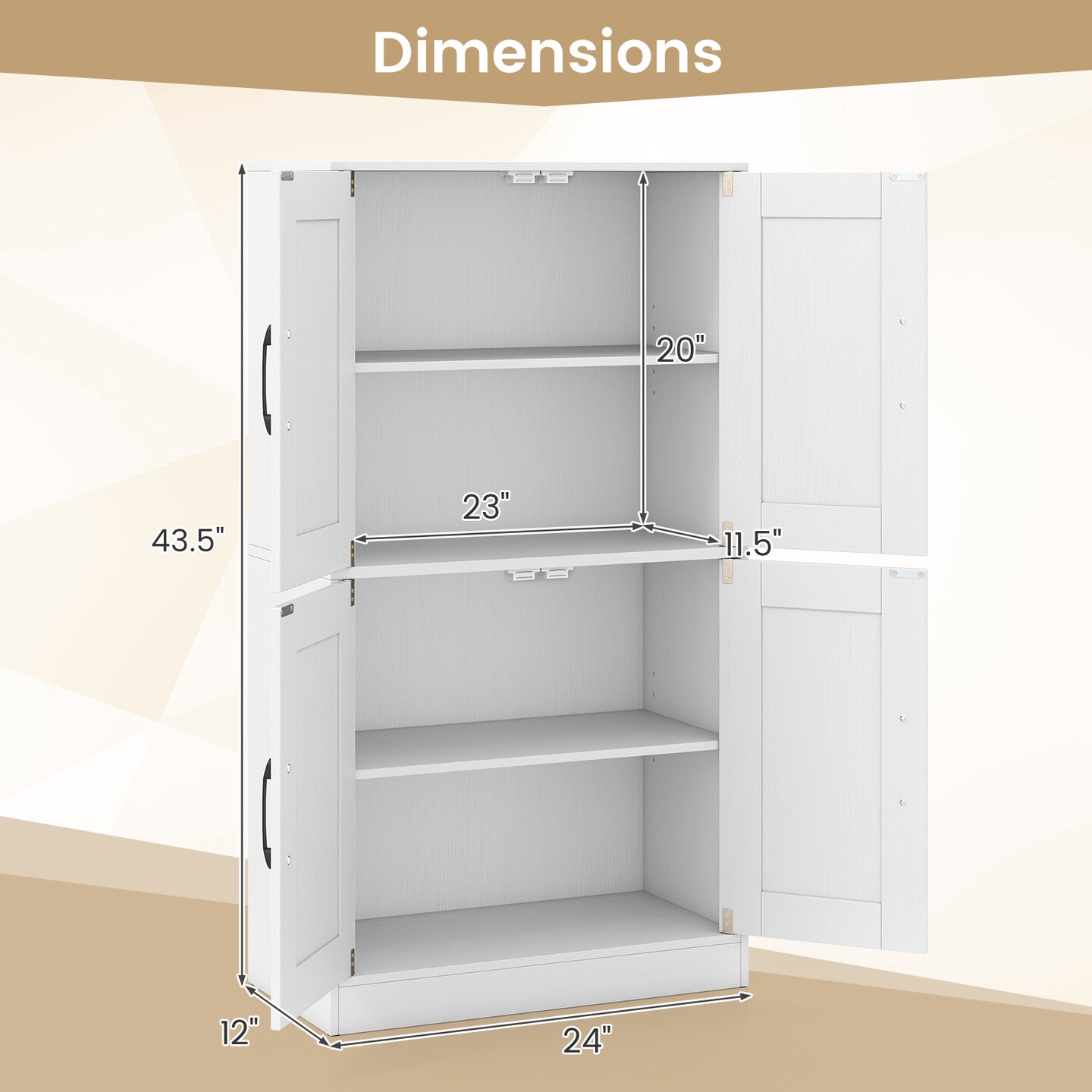 Bathroom Cabinet with Adjustable Shelves and Metal Handles 2-Door Storage Organizer for Bathroom