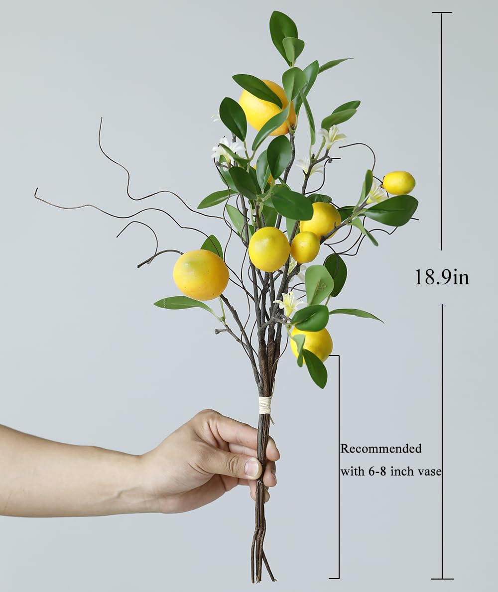 Laelfe Artificial Lemons Branches, 8 Head Faux Lemons with Stem Fake Lemon Themed for Kitchen Decoration Party Farmhouse Decor (Yellow)