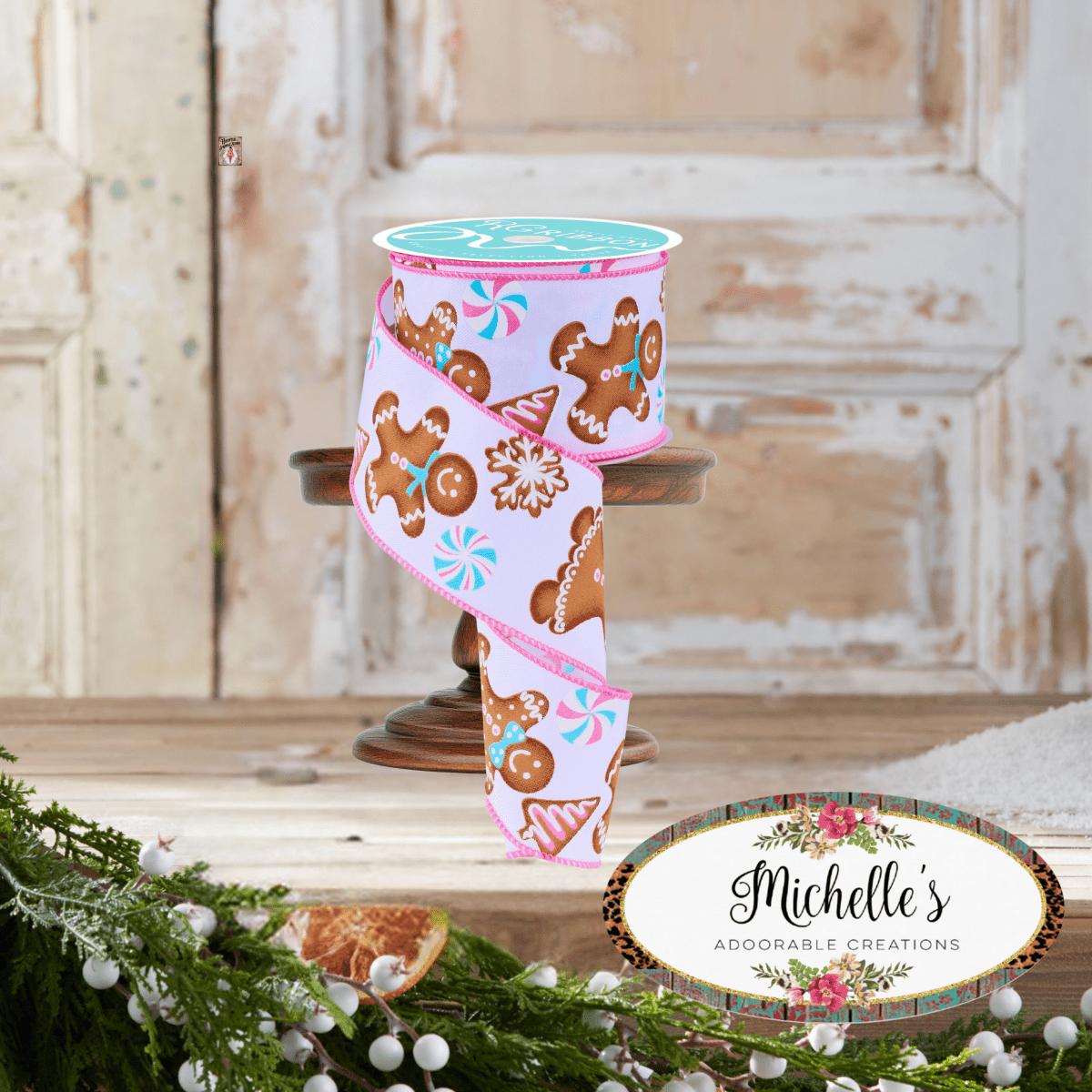 2.5&#x22; Gingerbread Kids Ribbon: Pink/Blue (10 Yards)