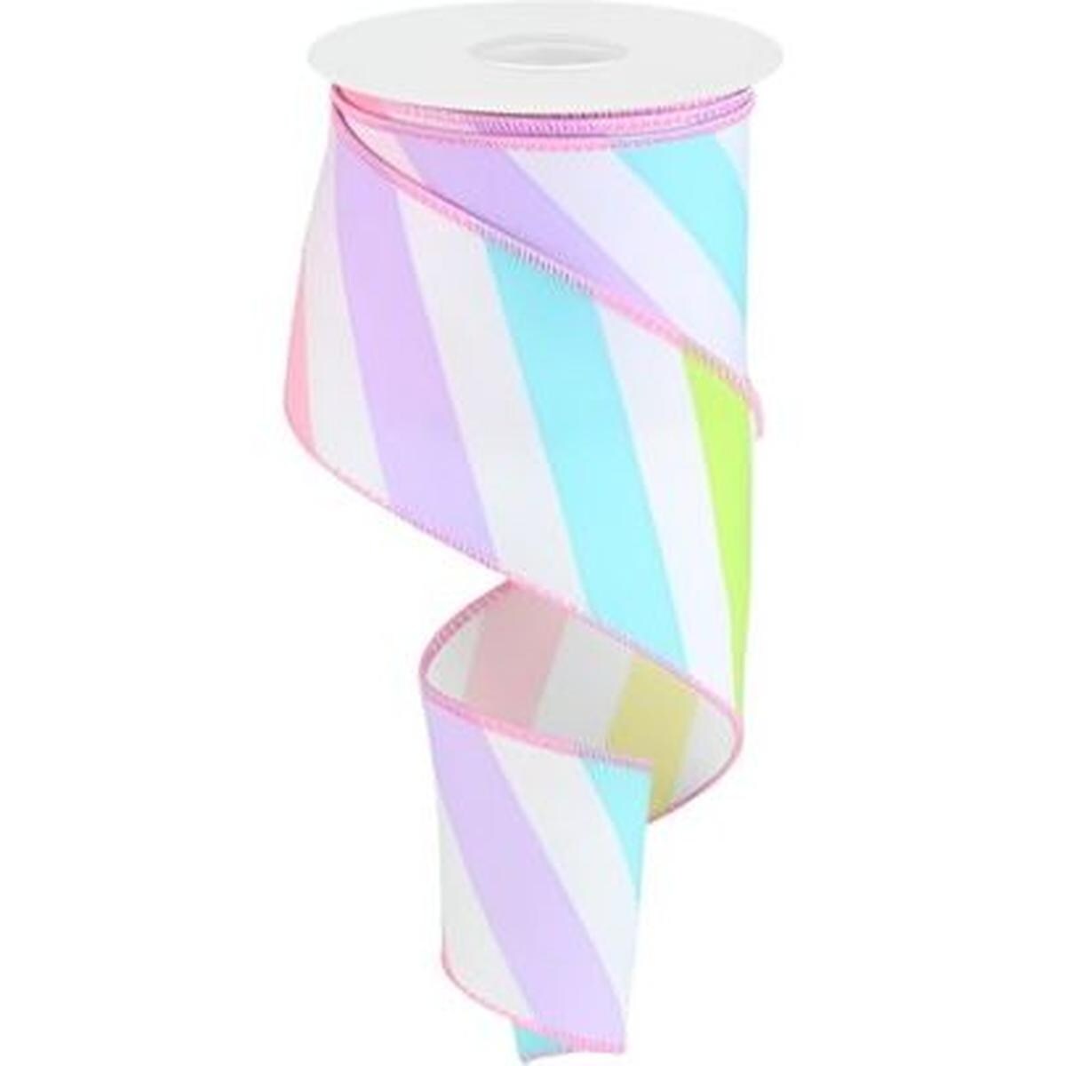 2.5&#x22; Large Multi Diagonal Stripe Ribbon: White (10 Yards)