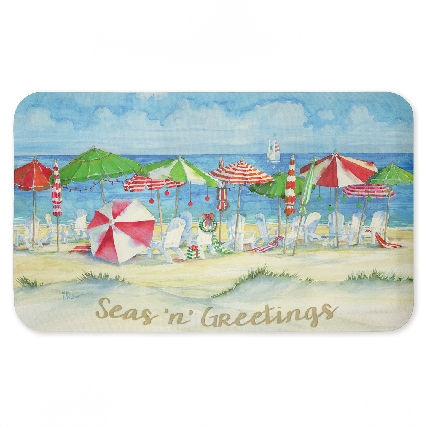 Stupell Industries Seas 'n' Greetings Beach Printed Anti-Fatigue Floor Mat, design by Paul Brent, 30"x18"