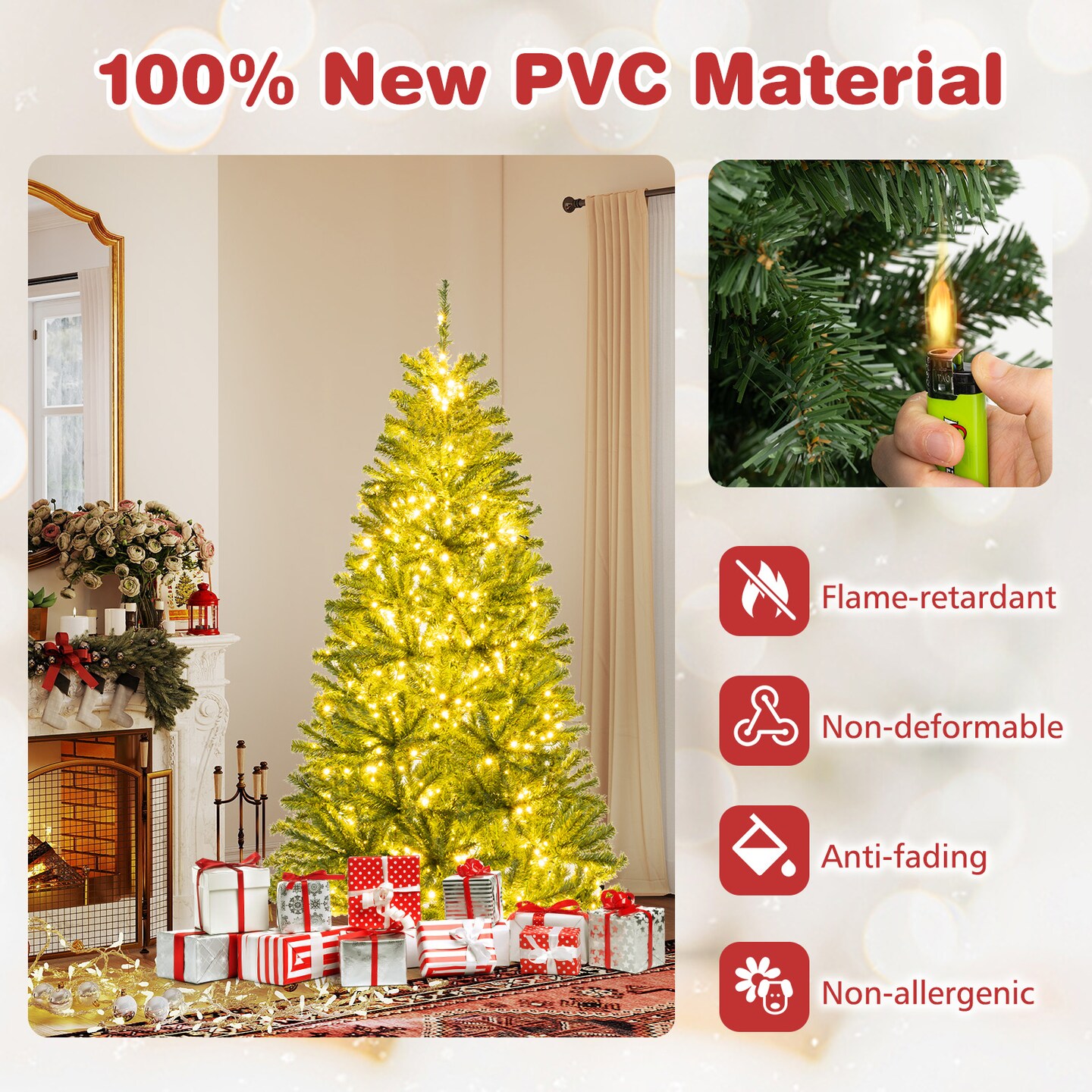 6FT Artificial Christmas Tree with Remote Control and LED Lighting