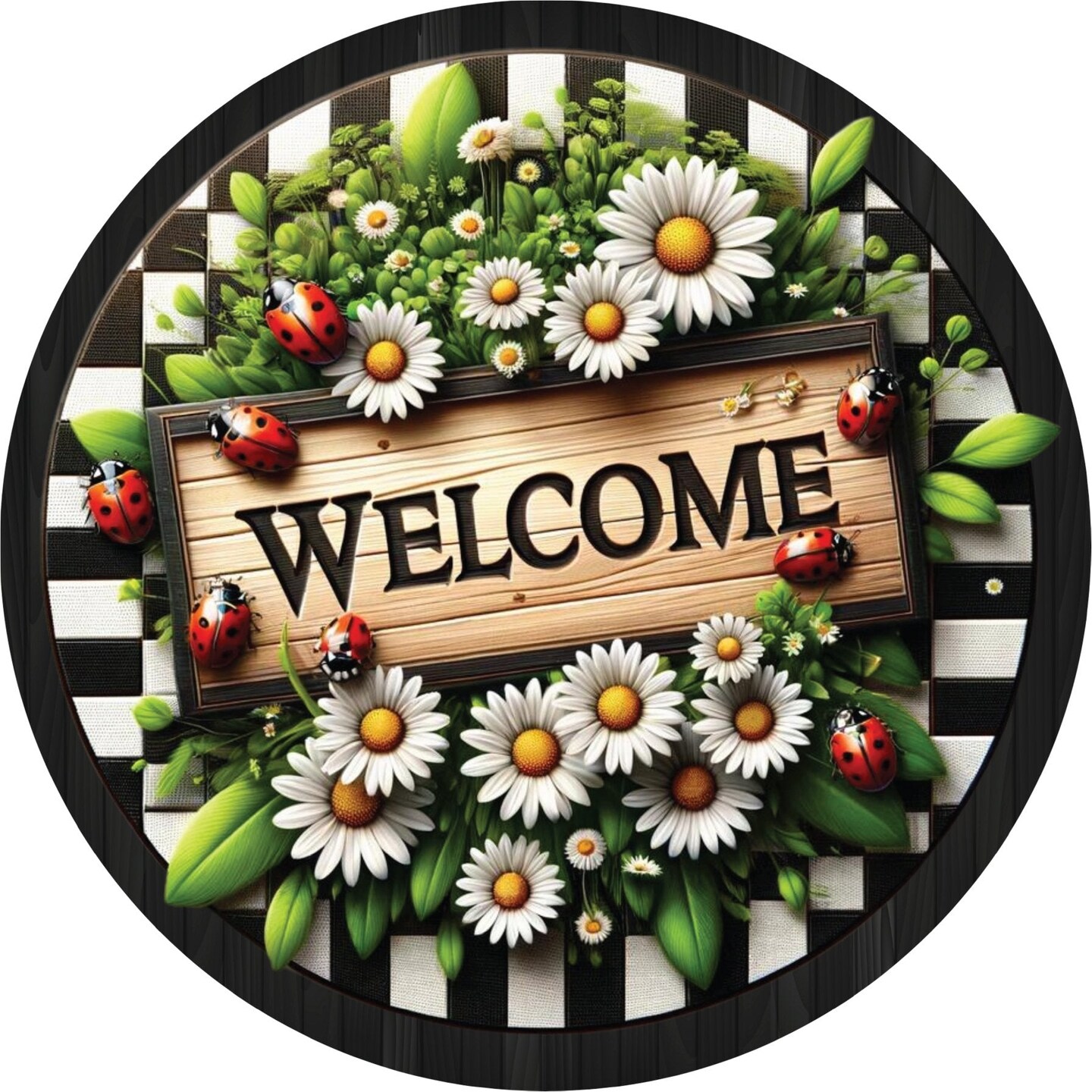 Welcome Ladybug Daisy Round Sign