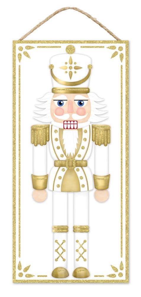 12.5" Nutcracker Glitter Sign - White, Gold - For Wreath Accents, Crafts, and Decorations