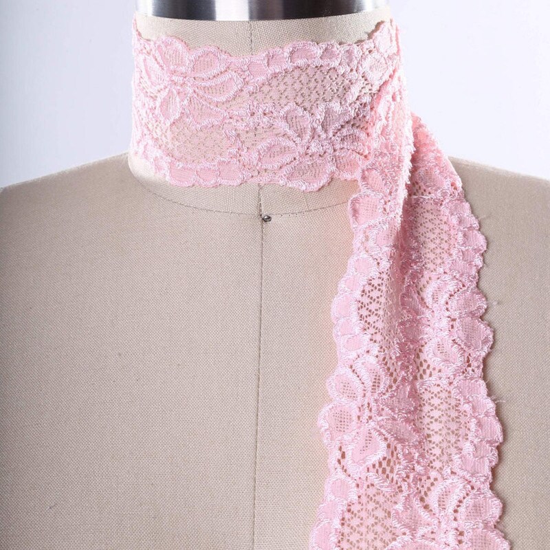2 Yards Light Pink Stretch Lace Trim 2.5" Wide Floral Elastic Ribbon for Lingerie Sewing & Crafts