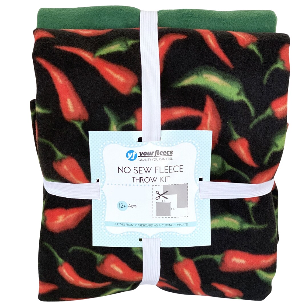 Spicy Cooking Chili Peppers Anti-Pill Premium Anti-Pill No-Sew Throw Fleece Fabric Kit (50x60)
