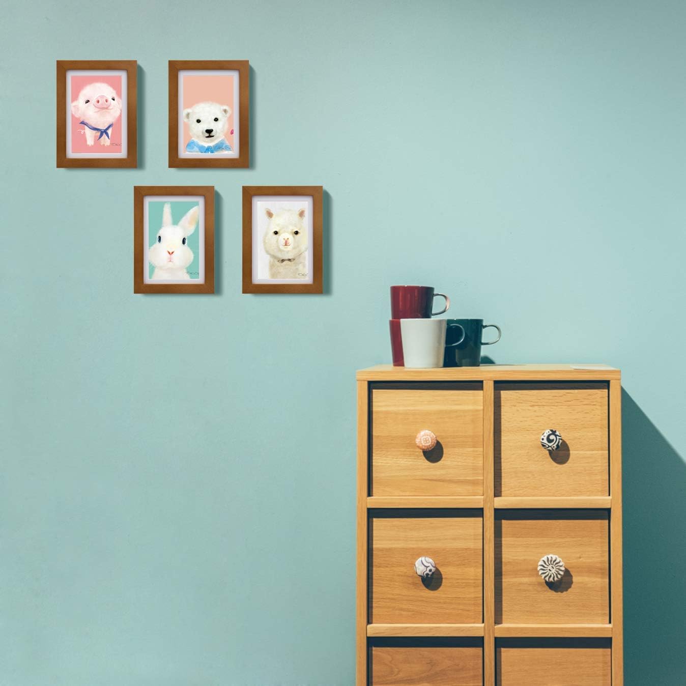 5x7 Picture Frames set 4 Pack Made of Solid Wood Covered by Plexiglass Matted for 4x6 or 3.5x5 for Table Top Display and Wall Mounting Photo Frame, Light Brown