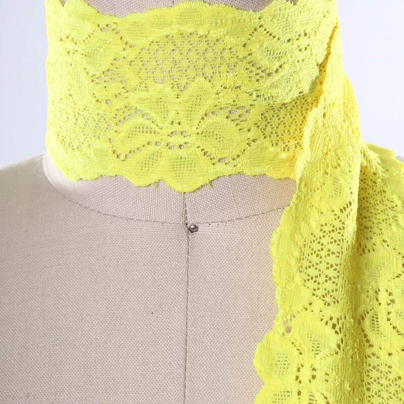 2 Yards Bright Yellow Wide Stretch Lace Trim 2.5" Floral Elastic for Lingerie Sewing & Crafts