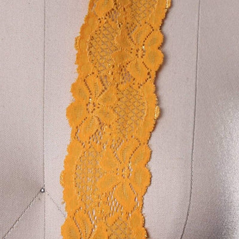 2 Yards Carrot Orange Stretch Lace Trim 2.5" Wide Floral Elastic for Sewing Projects