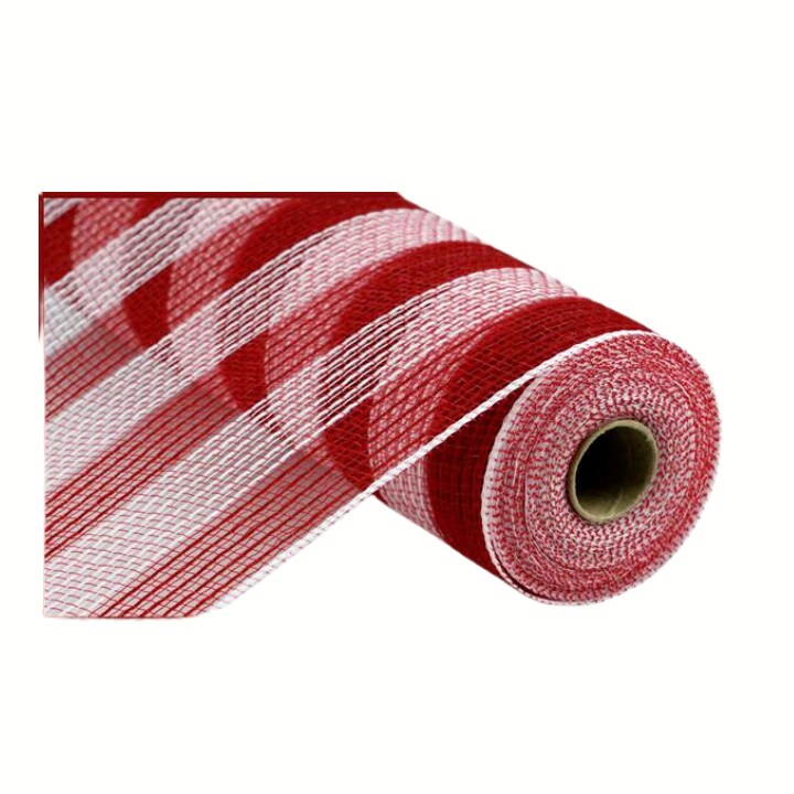 10.5" x 10yd Red/White Stripe Faux Jute Mesh Roll - Ideal for Wreath Making & Craft Projects-RY831949