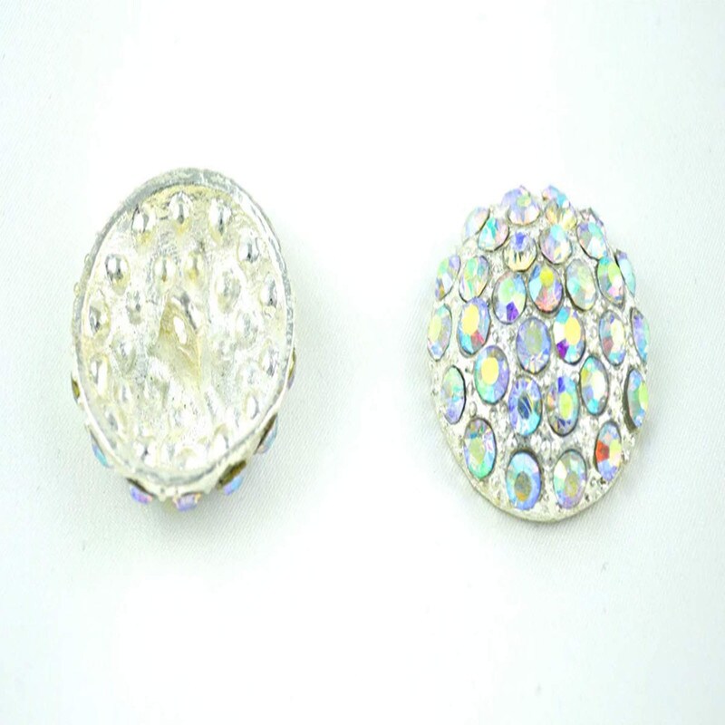 1 Pc Silver Dome Iridescent Rhinestone Shank Button 1.25" 32mm