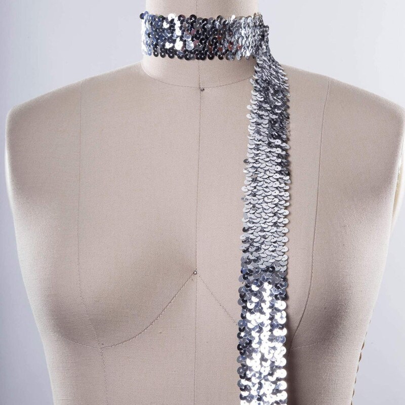 1 Yard 1.5&#x22; Stylish Silver Stretch Sequin Trim