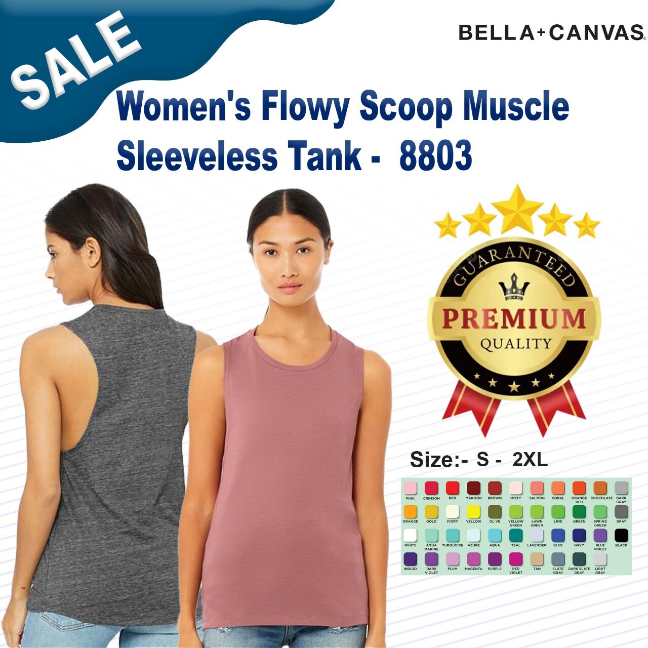 Bella + Canvas Women's Flowy High Neck Sleeveless Tank 8809 - Activewear Jogging Top S-2XL