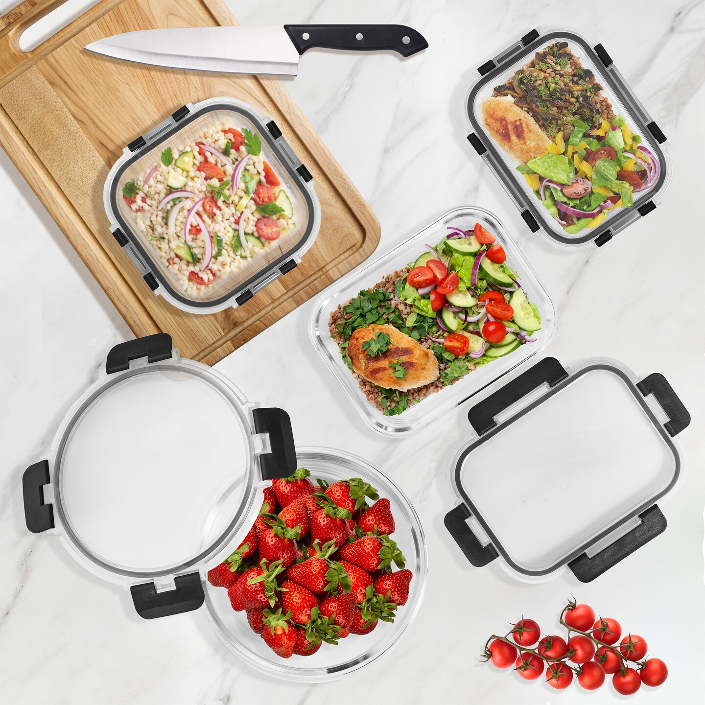 Sorbus Glass Meal Prep Containers, 16 Pcs Dishwasher and Oven Safe Reusable Meal Prep Containers with Airtight Lids