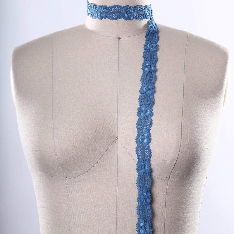 2 Yards Dark Teal Stretch Floral Lace Trim 7/8" Elastic Ribbon for Sewing Lingerie & Crafts