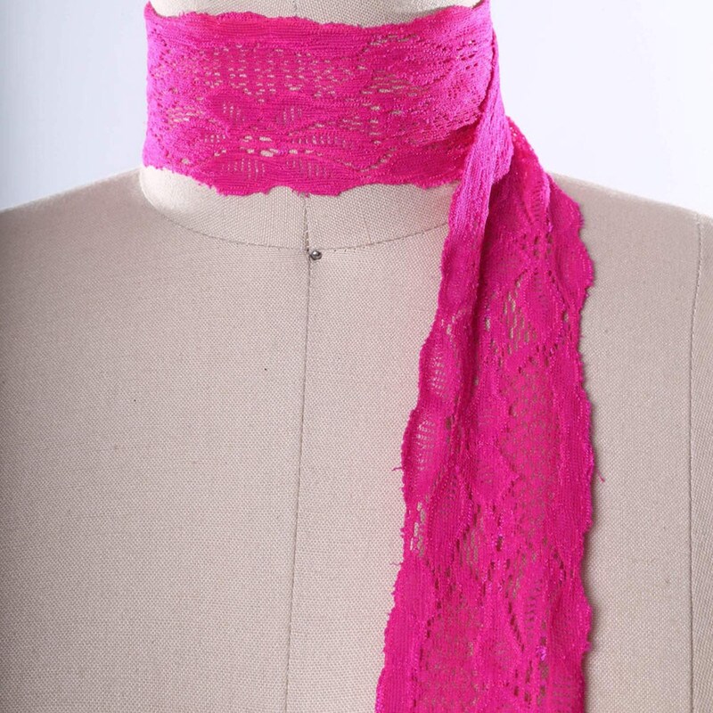 2 Yards Hot Pink Wide Stretch Lace Trim 2.5&#x22; Floral Elastic for Lingerie Sewing &#x26; DIY Crafts