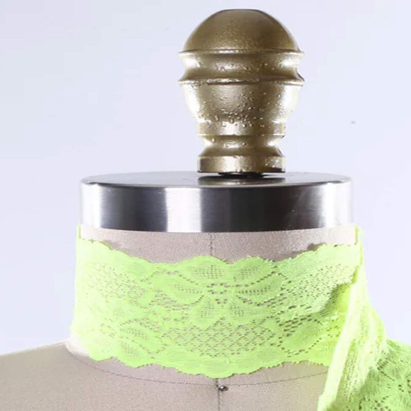 2 Yards Neon Green Stretch Lace 2.5&#x22; Wide Hand-Dyed Floral Elastic Trim for Lingerie &#x26; Crafts