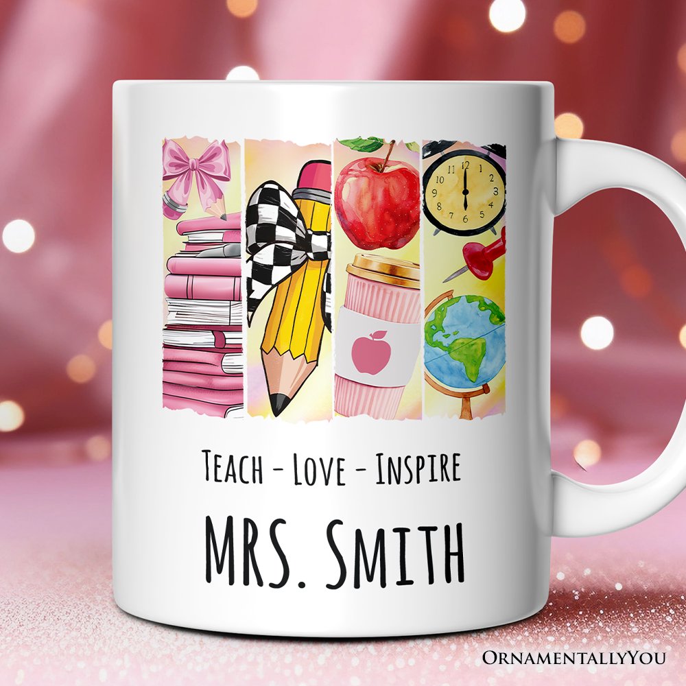 Teach Love Inspire Mug, Watercolor Teacher Gift
