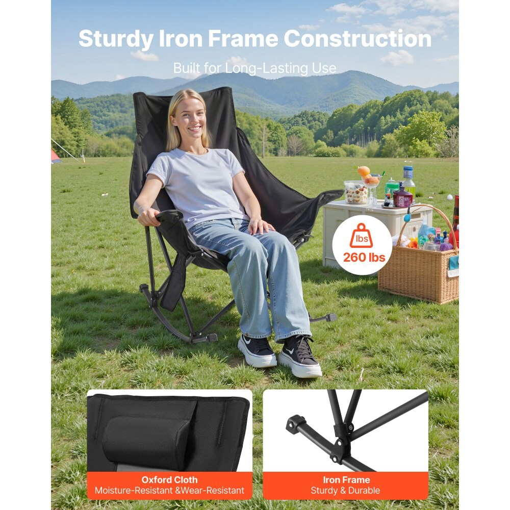 Heated Camping Chair, 3 Heat Settings, Large Padded Folding Rocker with Cupholder & Pocket