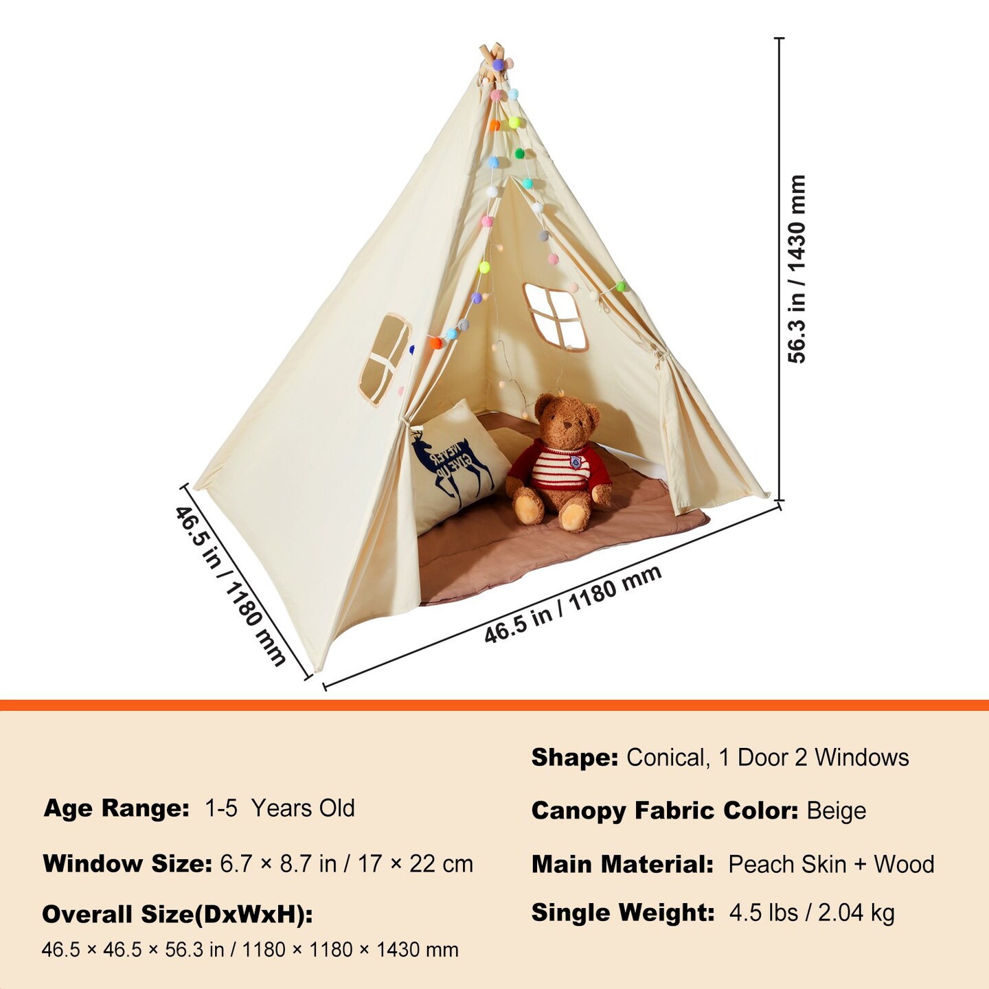Kids Teepee Tent, Indoor Outdoor Play Tent with Mat and Plush Balls