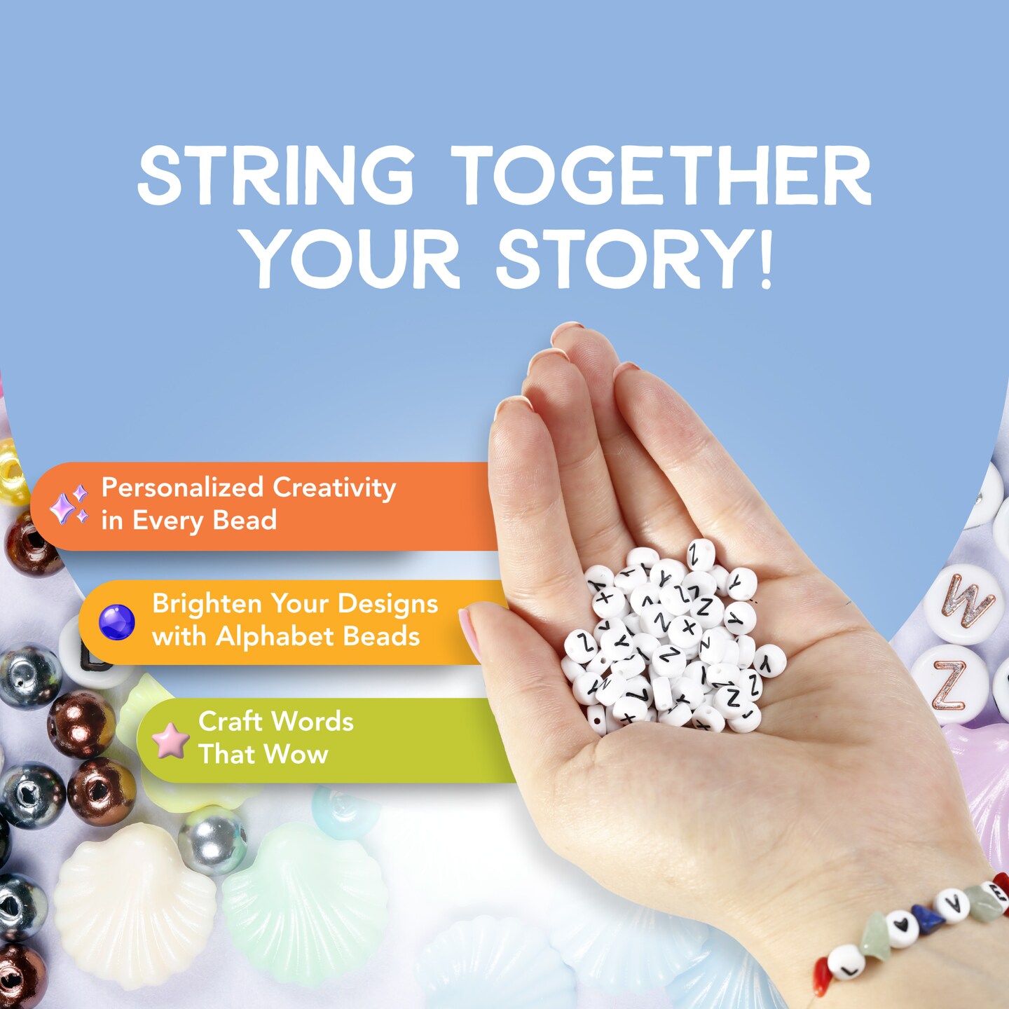 Incraftables 3 Styles Letter Beads for Jewelry Making (7mm, 1080pcs). A-Z Black, Gold & Rose Gold Alphabet for DIY Friendship Bracelets & Crafts. ABC & Heart Bead w/ Elastic String, Clasps & Organizer