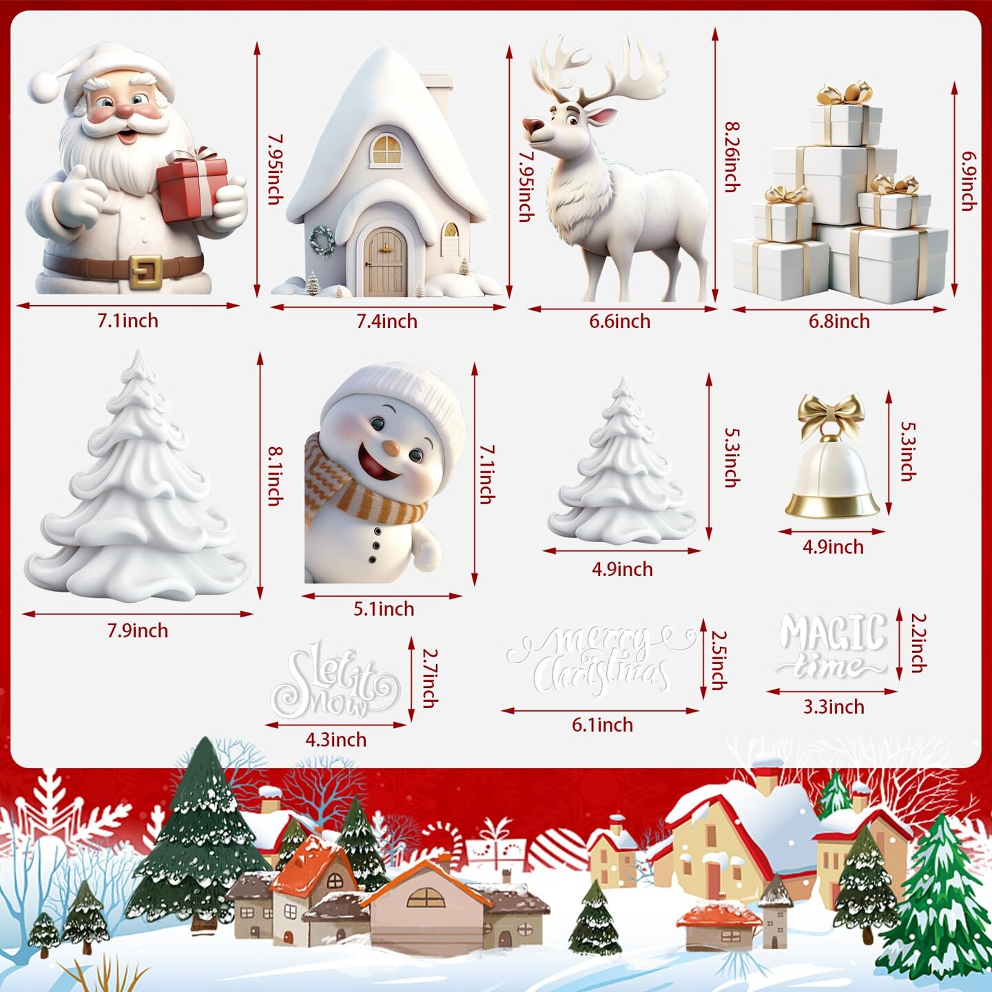 CCINEE 180pcs Christmas Window Clings,Xmas Large Window Static Stickers Snowman Santa Snowflake Reindeer Decals for Xmas Party Decorations(8 Sheets)