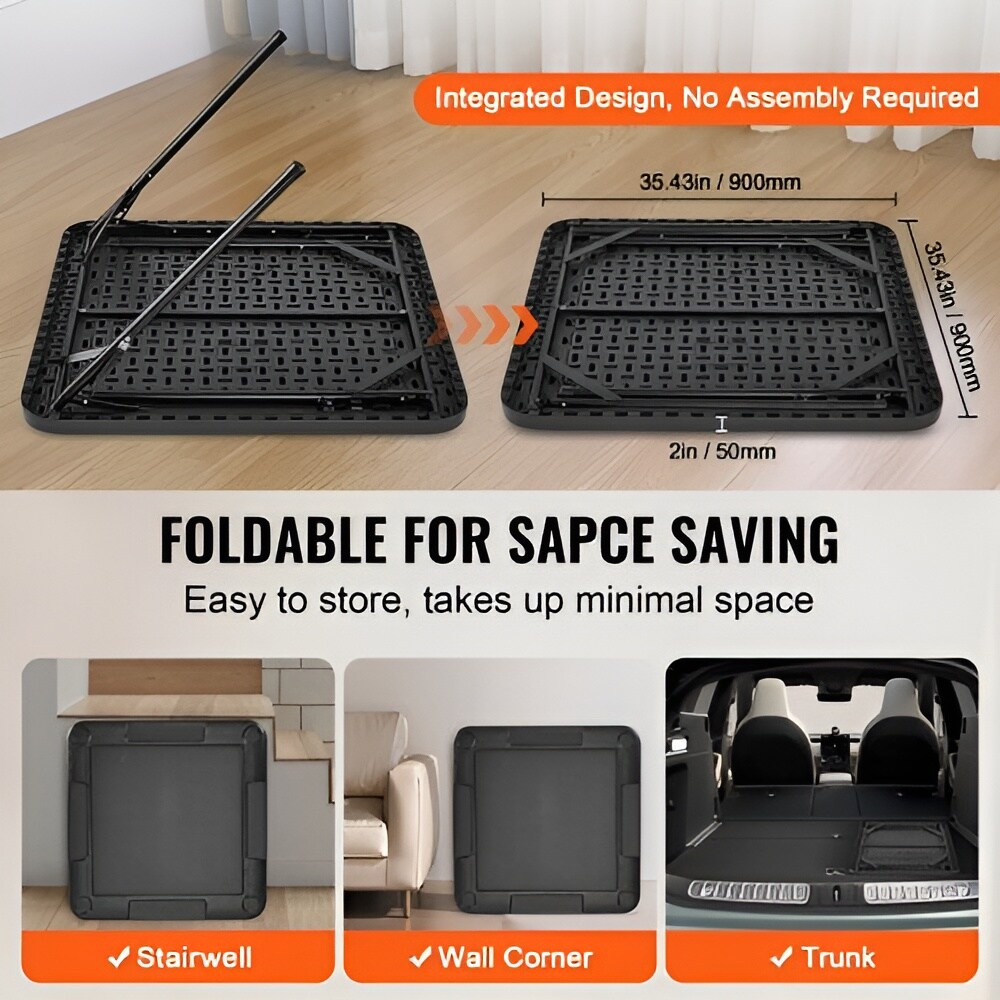 4 Player Folding Mahjong Table, Black Card Table with Cup Holders & Trays