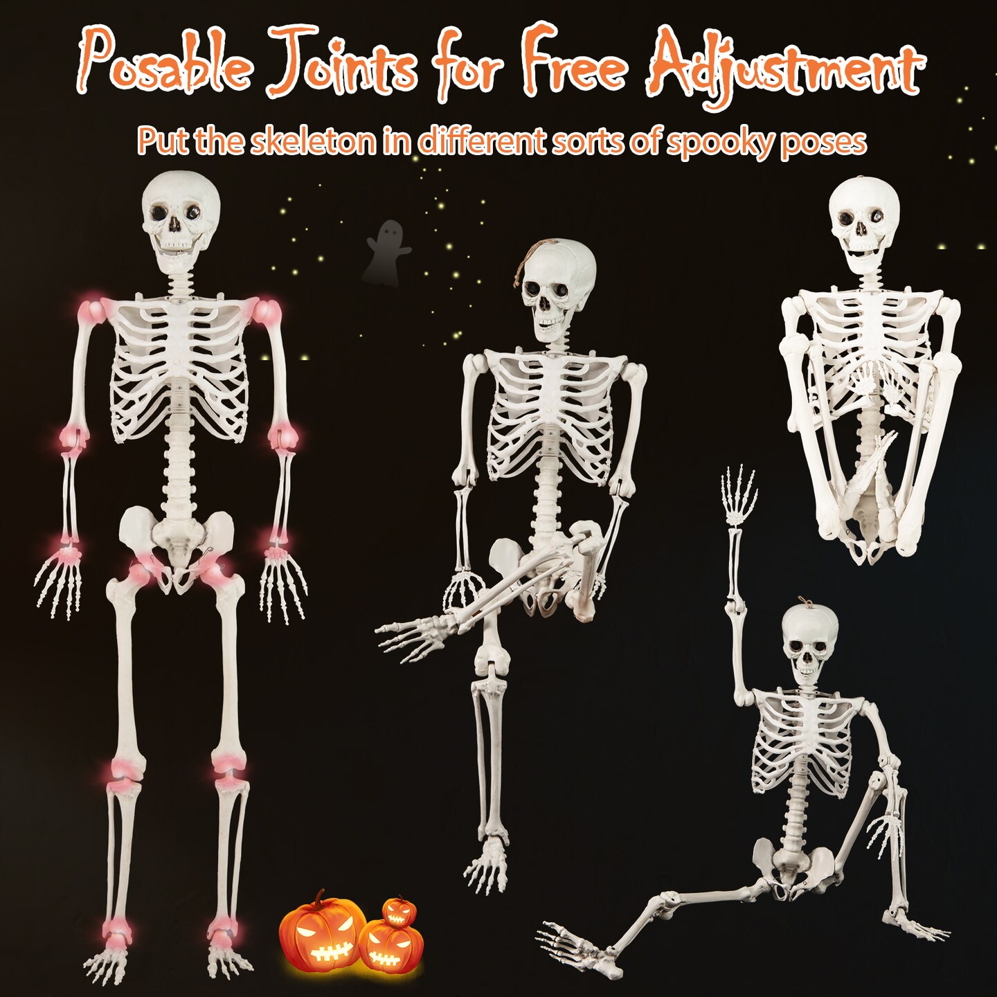 Life-Size Posable Skeleton Decoration 5.4ft Halloween Prop Indoor Outdoor Yard Display