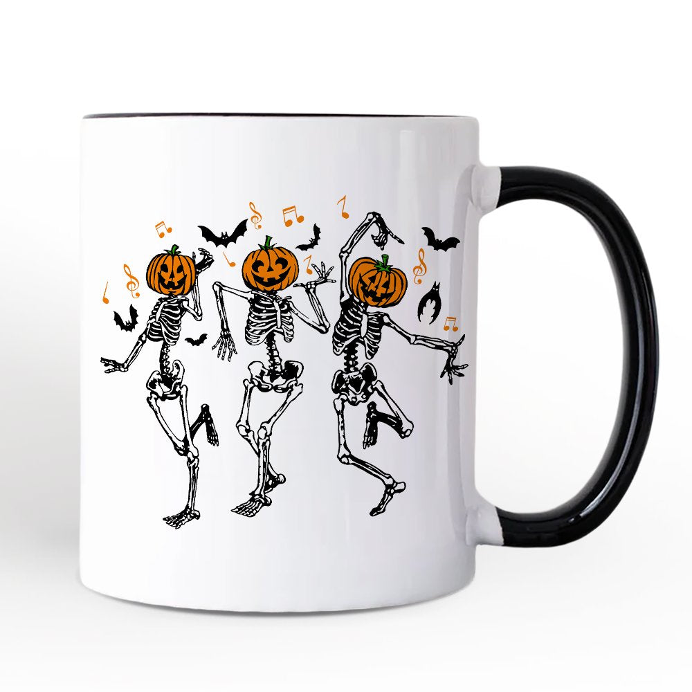 Dancing Skeletons with Pumpkin Head Mug, Dry Bones Come Alive Halloween Fun Gift