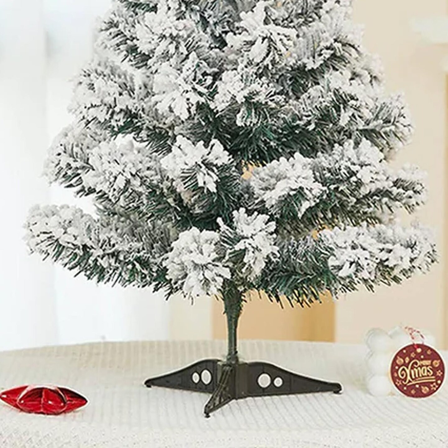 2 Ft Snow Flocked Christmas Tree with Hinged Branches and Metal Stand for Decor