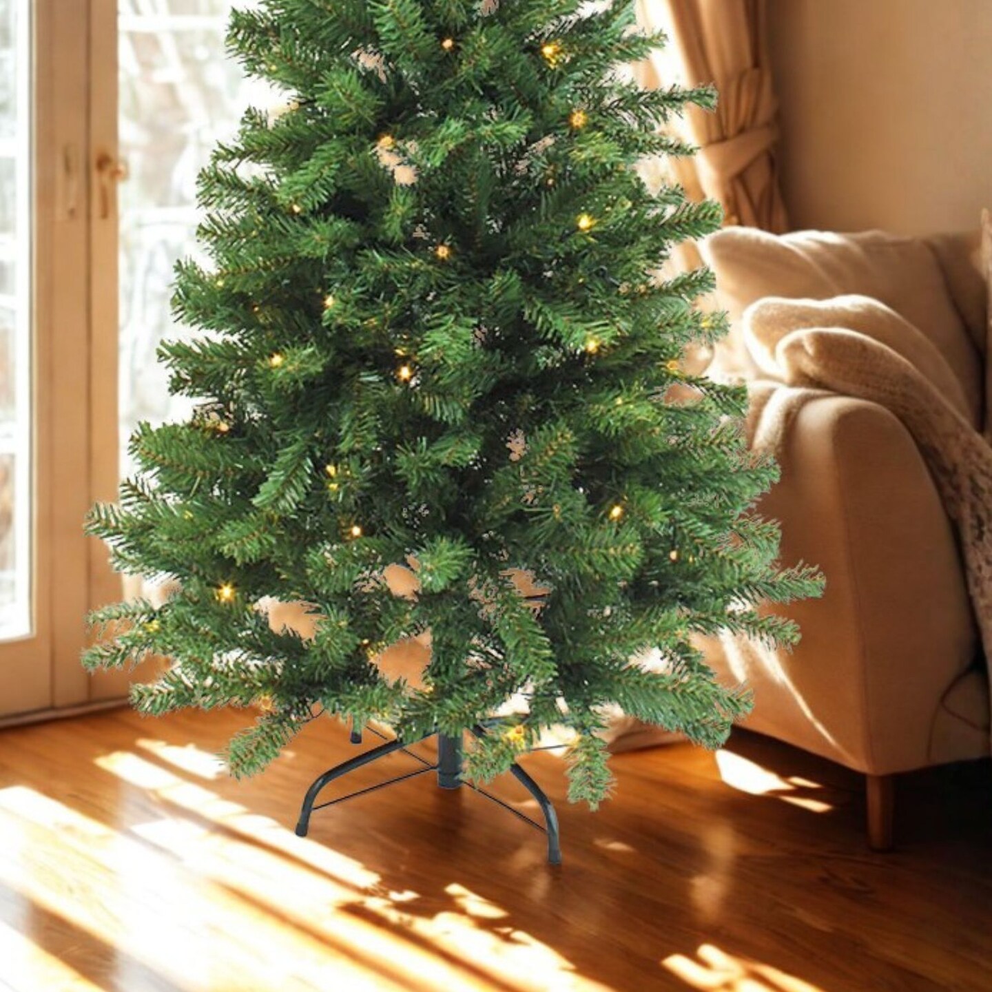 4ft Prelit Melvern Full Christmas Tree Warm White LED Lights Metal Stand