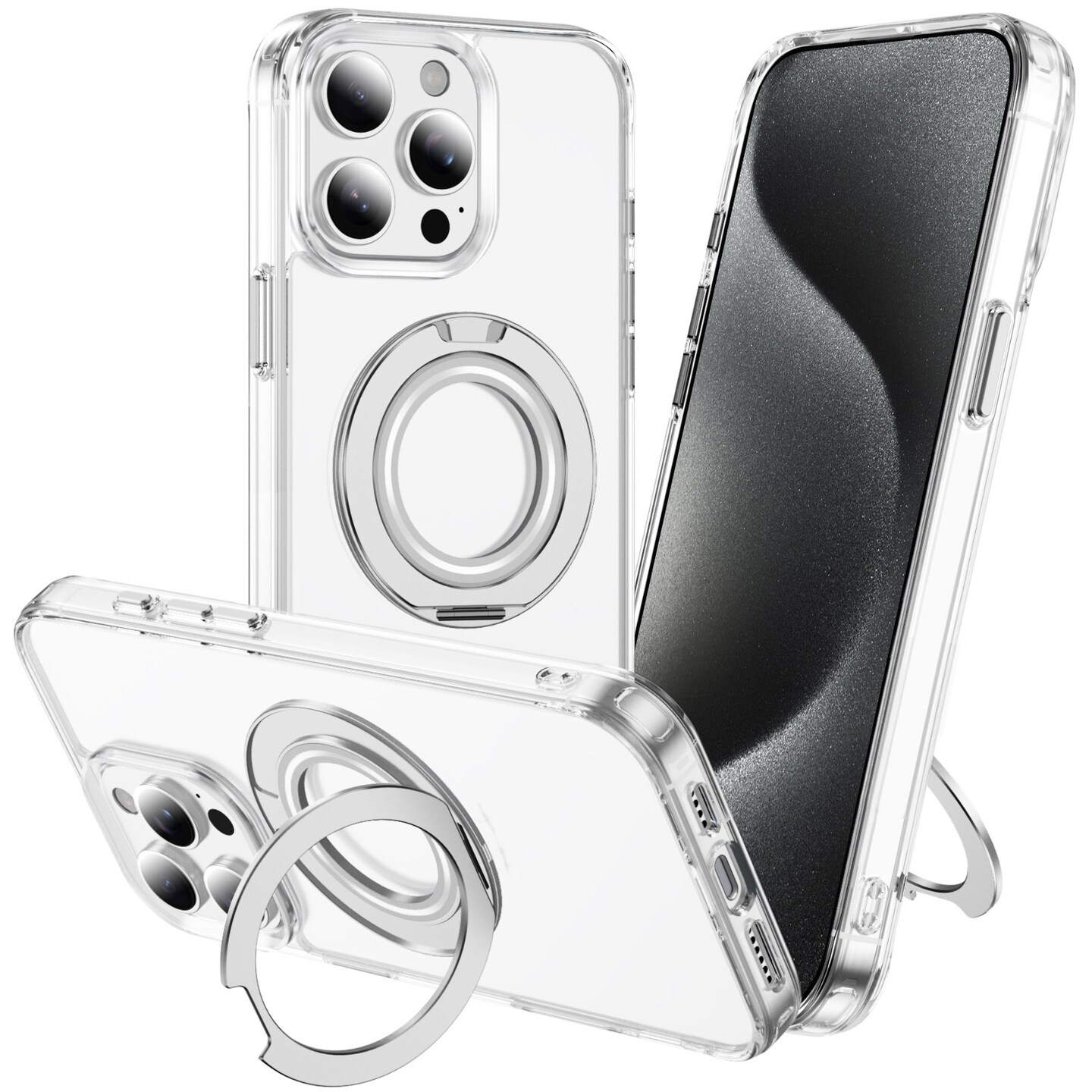 Clear Magnetic Case with Ring Stand for various Apple iPhone 17, 16, 15 Models, Fit for MagSafe, Shock Absorption Bumper, Soft Flexible TPU, Shock Resistant, Fingerprint Resistant, Protection