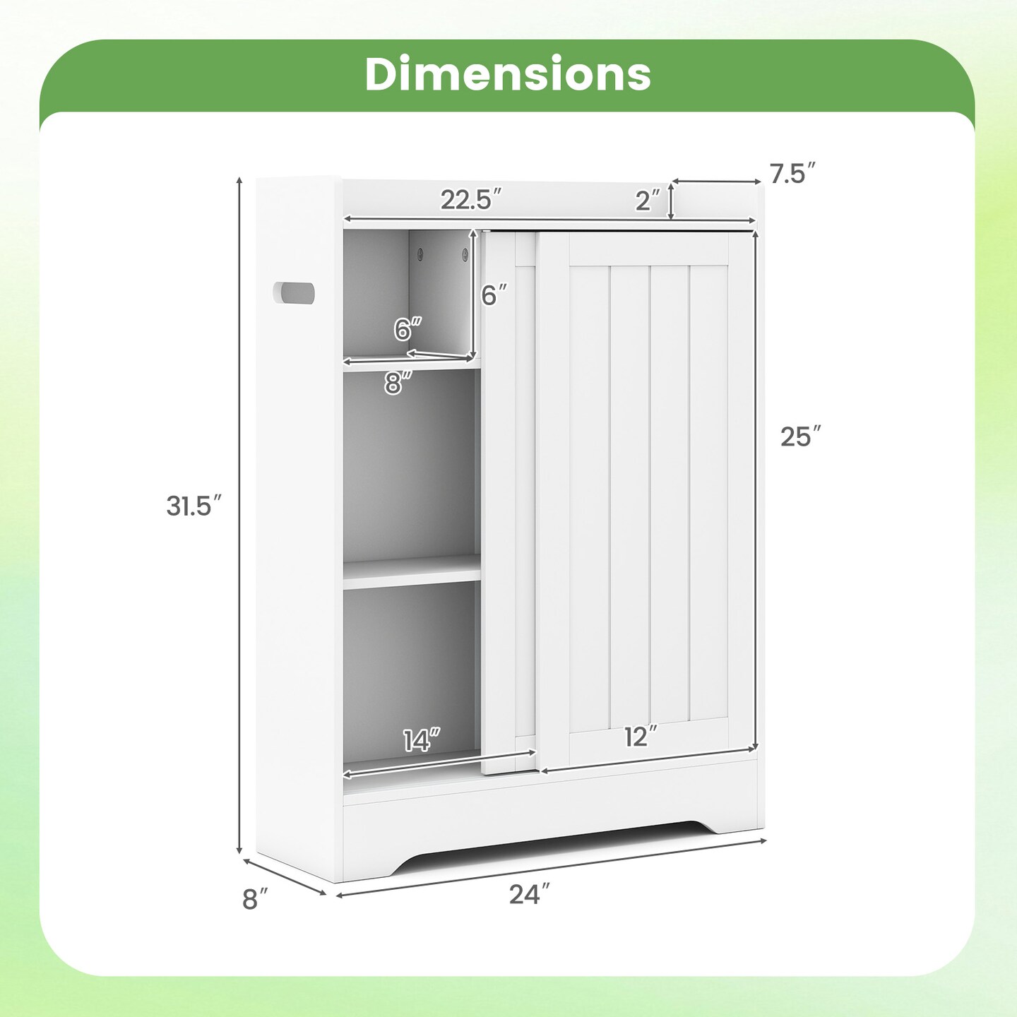 White MDF Sliding Door Bathroom Cabinet with Adjustable Shelves and Multi-Compartment Storage