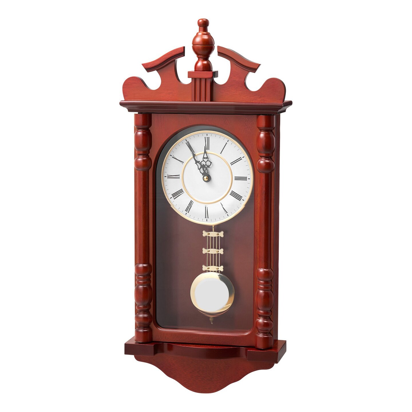 23.2 Inch Grandfather Clock Vintage Pendulum Quartz Wall Clock Pine Wood Cherry Finish