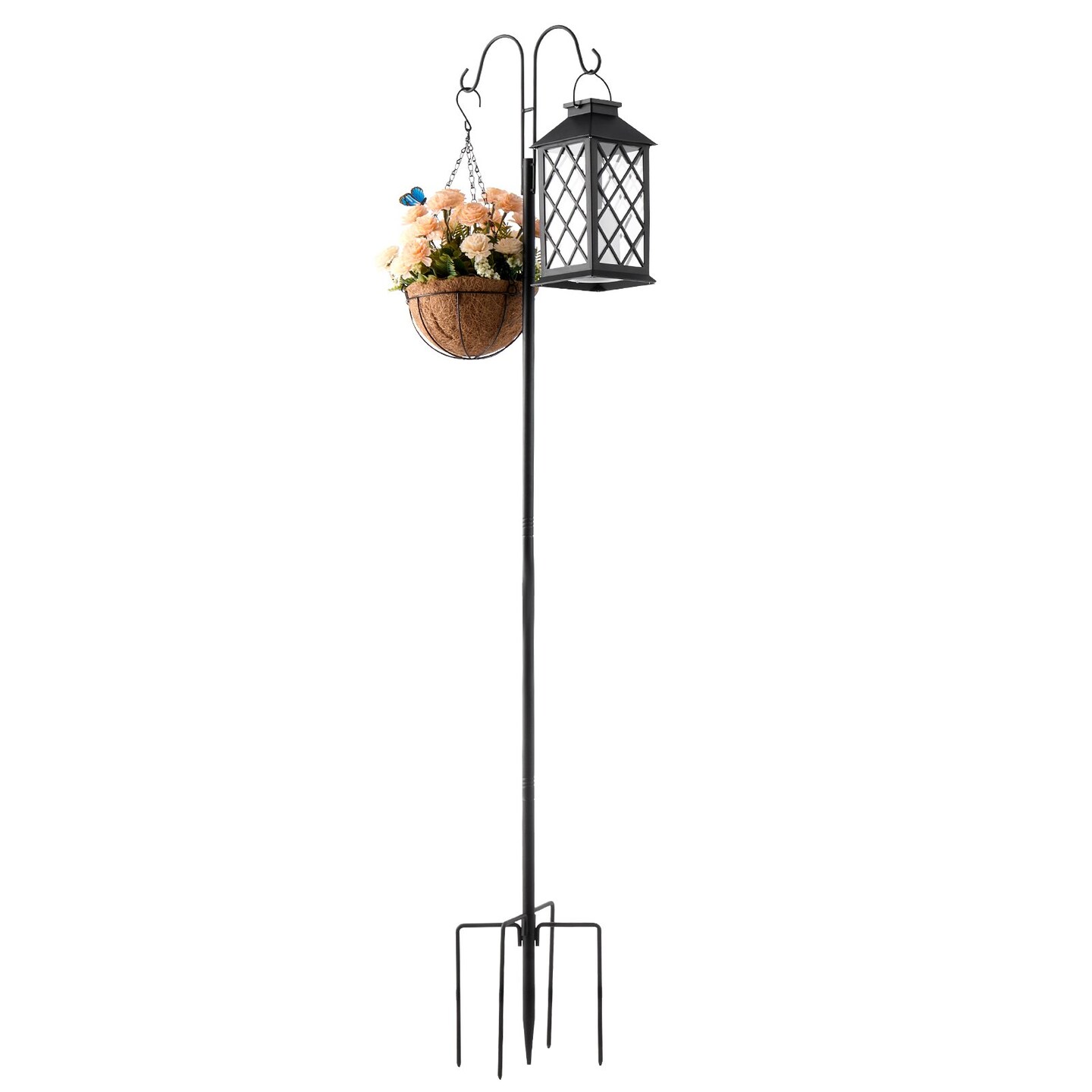 Black Dual-Hook Bird Feeder Poles with Rust-Resistant Steel and 8pcs Set