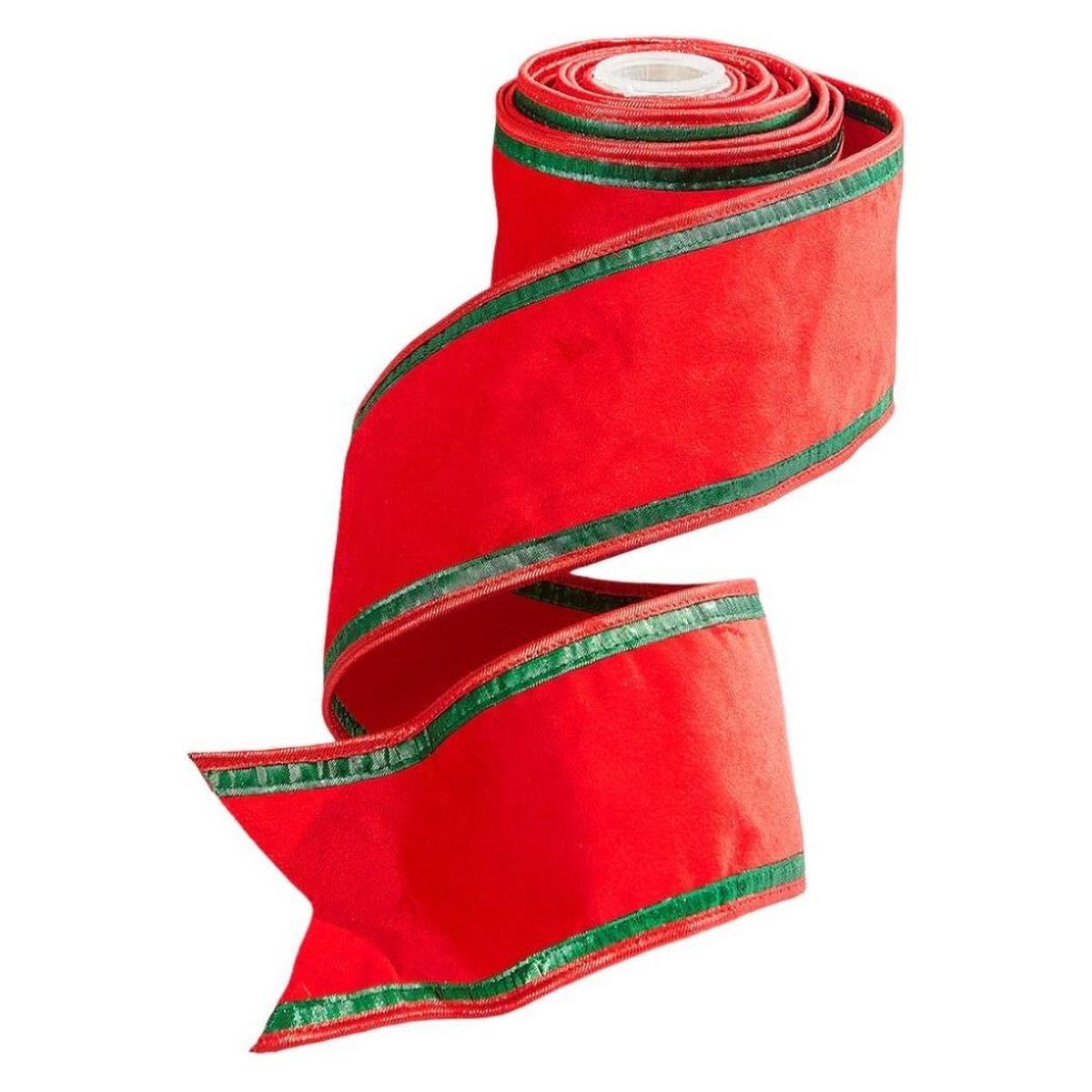 4&#x22; Red &#x26; Green Piping Velvet Metallic Dupion Ribbon (5 Yards)
