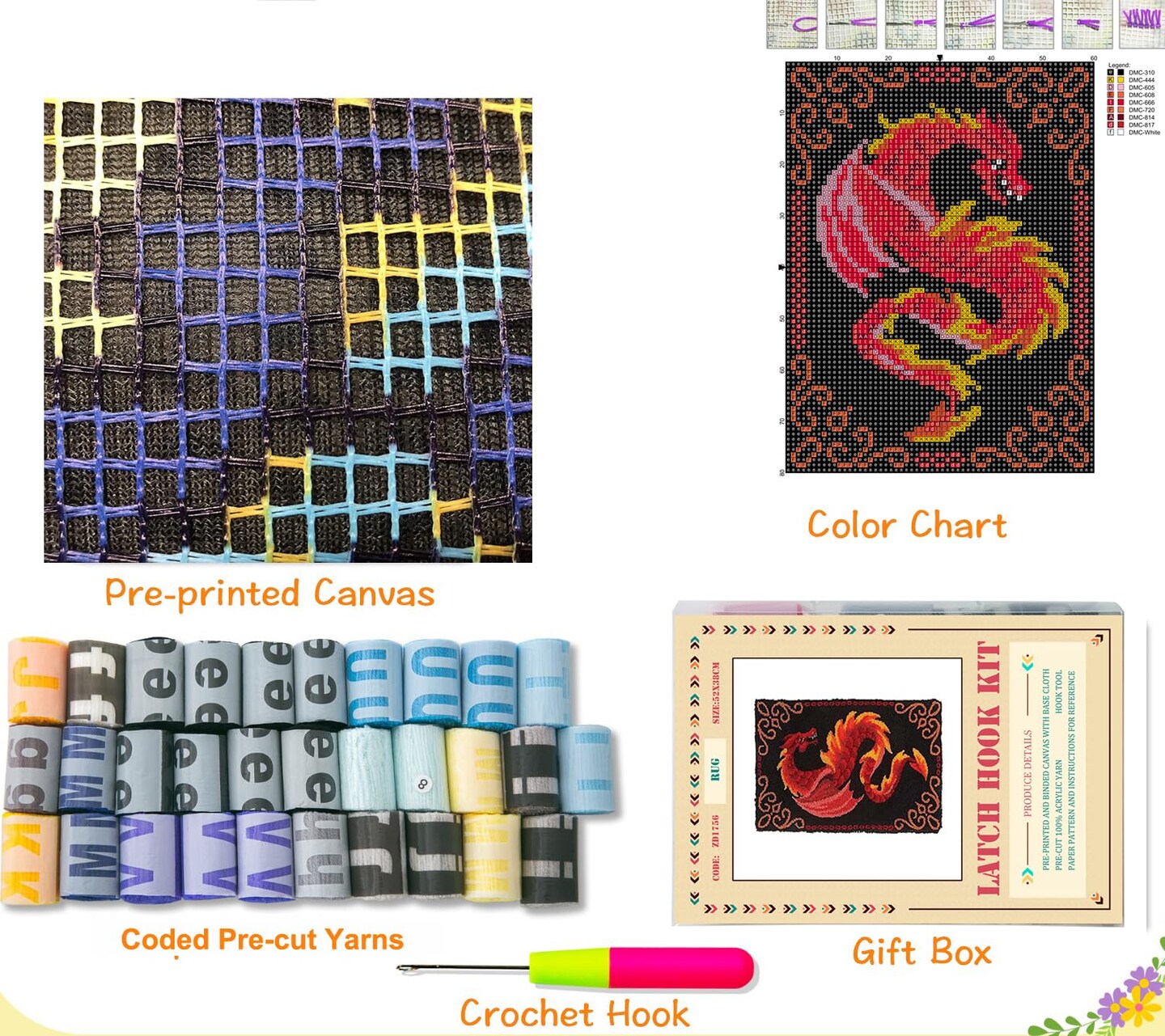 Latch Hook kit Rug DIY Handcrafts for Kids Adults, Pre-Printed Canvas Handmade Carpet Cushion Crochet Yarn Needlework Tapestry 3D Crafts for Home Decor, 20x15in