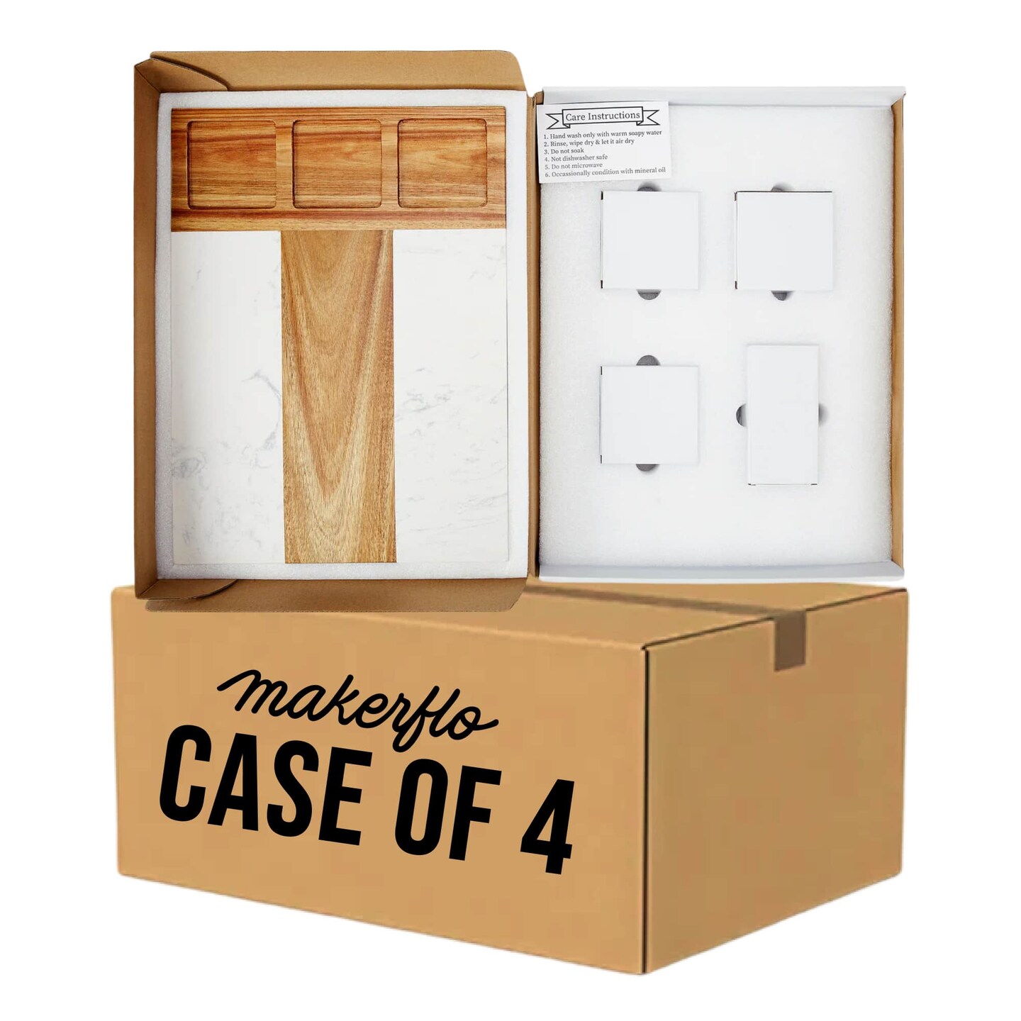 Makerflo Charcuterie Cheese Board Set 16.25" x 12" Acacia Wood Marble Design 3 Bowls, 3 Spoons, 4 Utensils for Craft & DIY Personalization - Laser Engraving, Epoxy, UV DTF, Vinyl Individually Wrapped