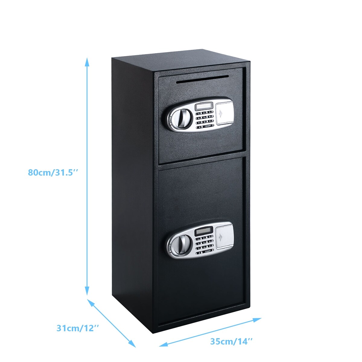 Black Steel Dual Door Digital Safe Box with Emergency Keys and Storage