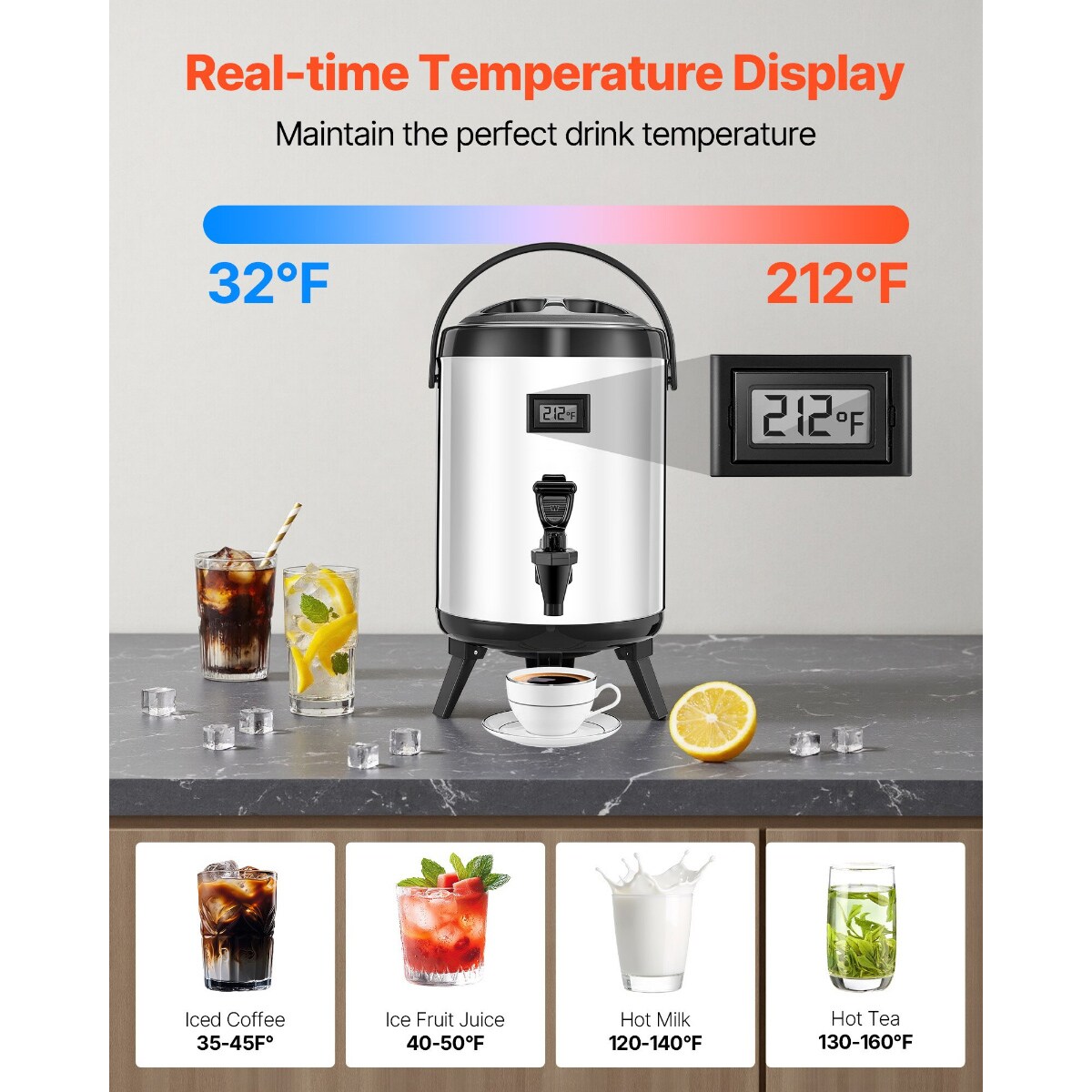 1.5 Gal Stainless Steel Insulated Beverage Dispenser with Spigot