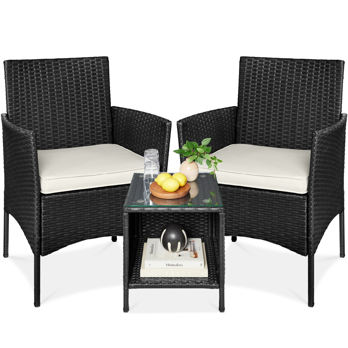 Best Choice Products 3-Piece Outdoor Wicker Conversation Patio Bistro Set, w/ 2 Chairs, Table