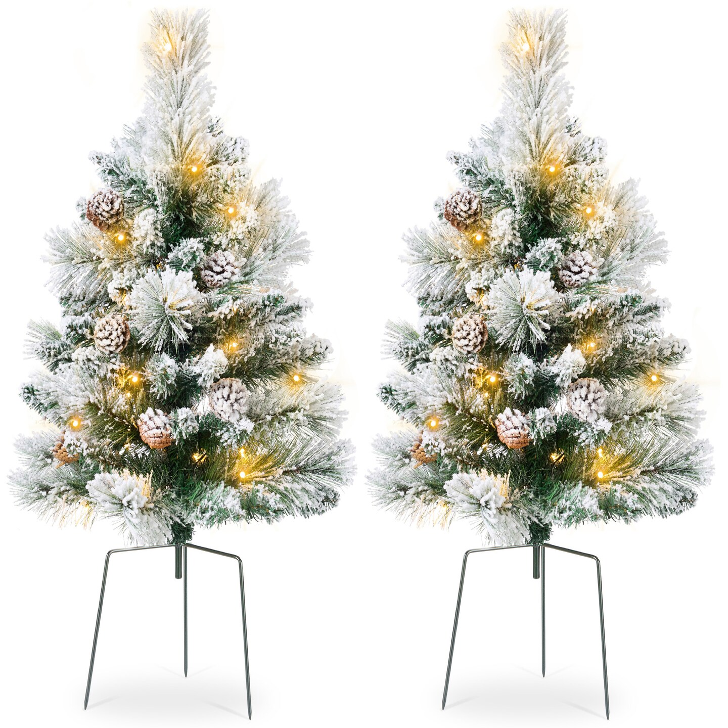 Best Choice Products Set of 2 24.5in Outdoor Pathway Christmas Trees Decor w/ LED Lights