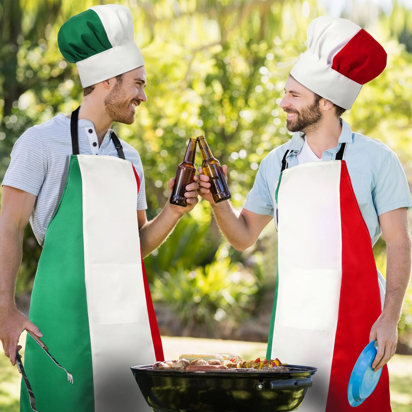 Chef Hat and Apron Italian flag Patriotic Fabric Adjustable Baking with pocket italy cooking baking Apron for Women Men
