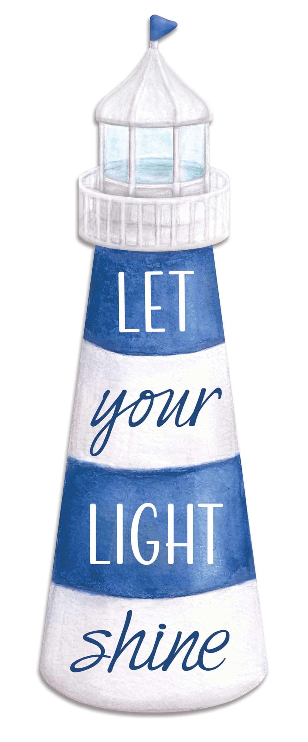 16" Metal Lighthouse Sign "Let Your Light Shine" For Wall Decorations, Wreath Accents, and Crafts - Blue, White - Summer, Spring, Beach House