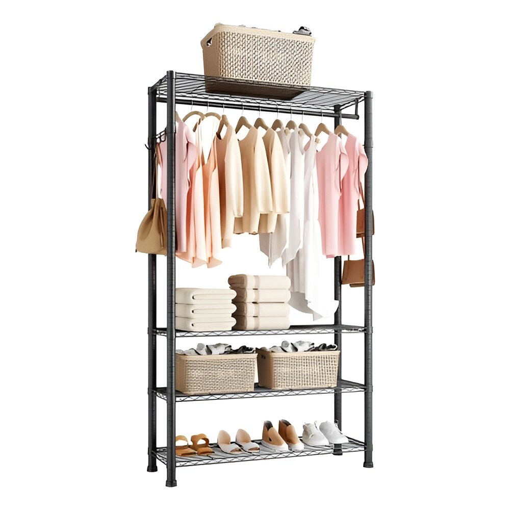 Heavy-Duty Closet Wardrobe with Hanging Rod, Shelves, and Hooks Carbon Steel, 500 lbs Capacity