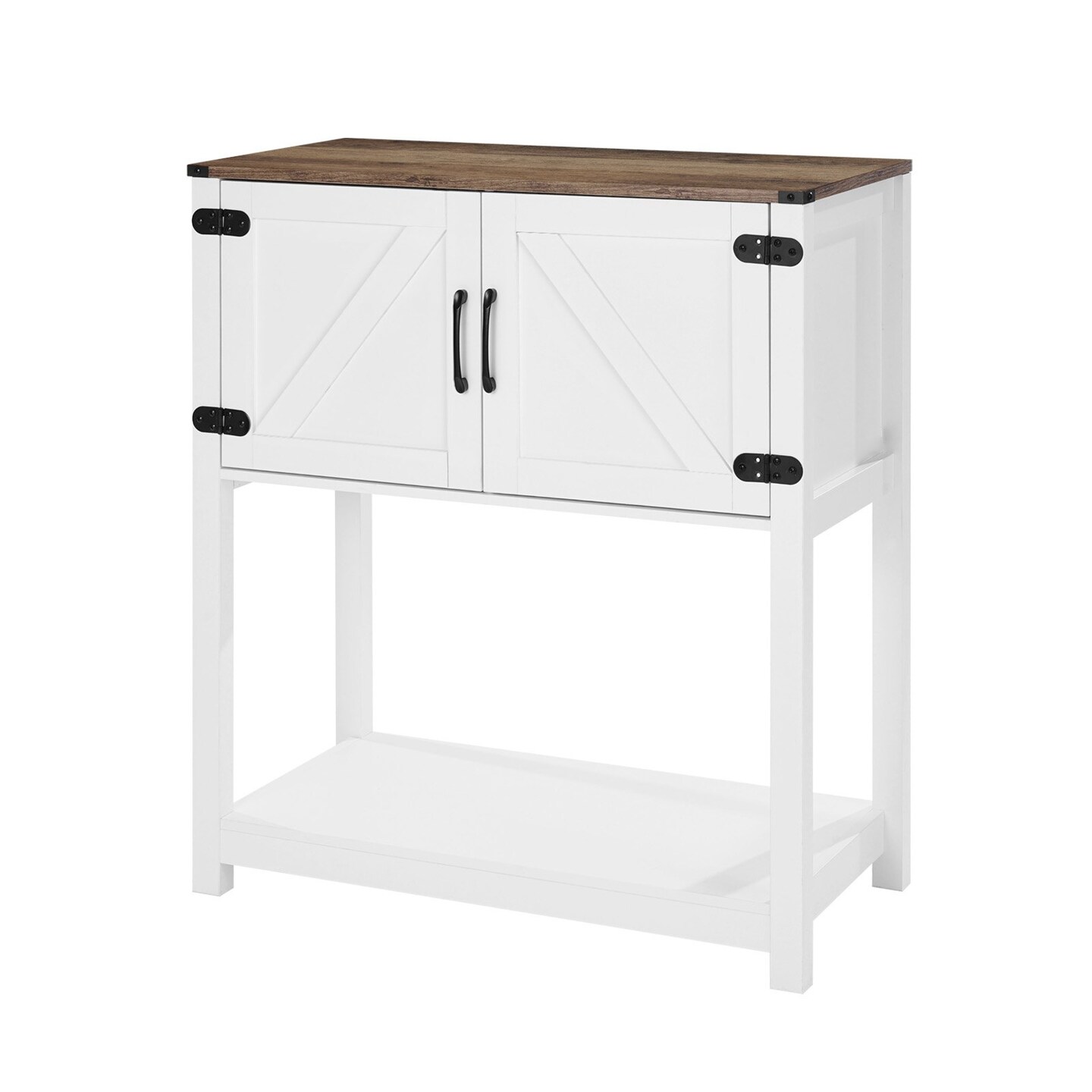 White Farmhouse Coffee Bar Cabinet with 3-Tier Storage and Magnetic Doors